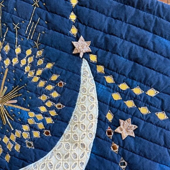 Free People FP One Perfect Present Gift Sack Blue Crescent Embroidered